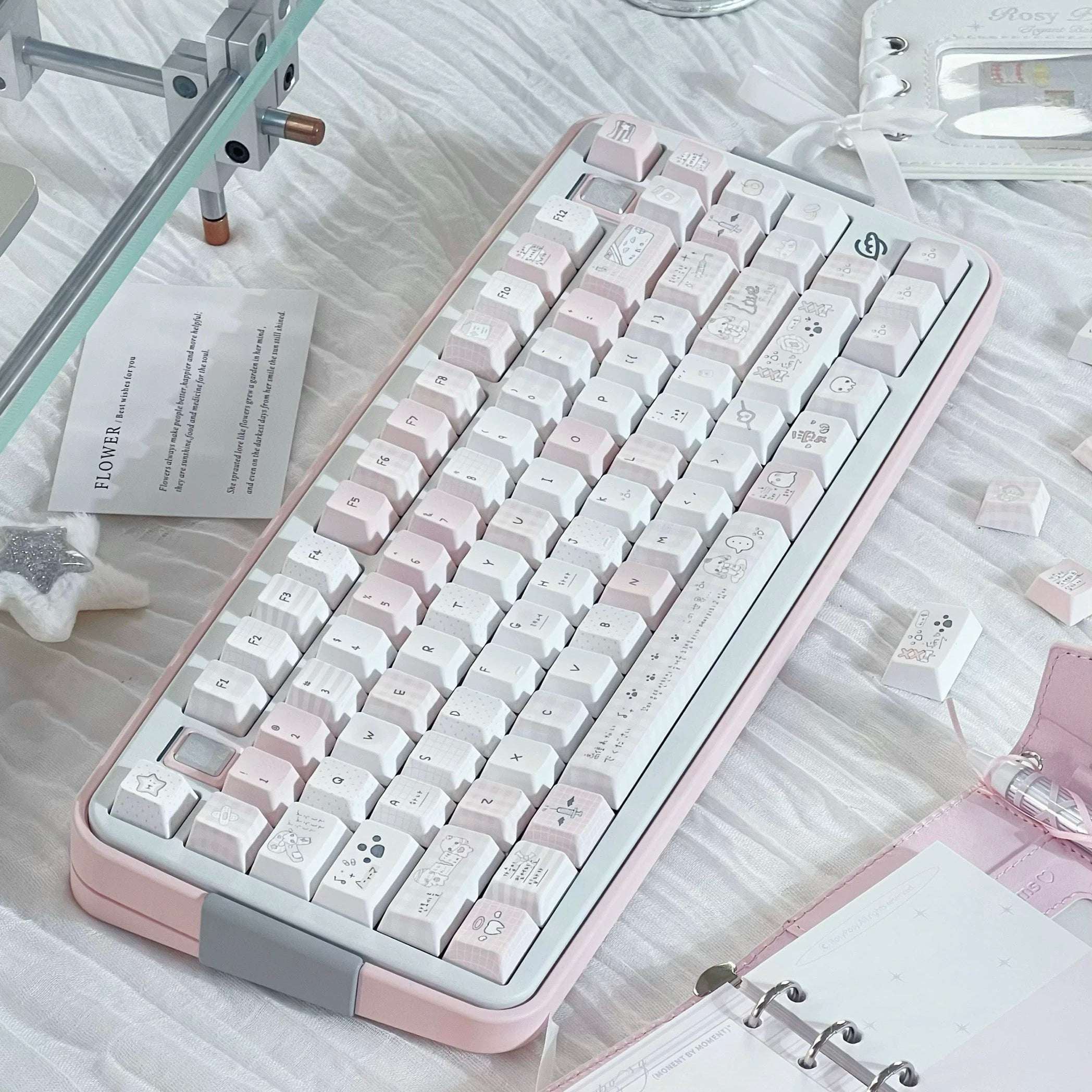 Somnambulism Kawaii Pink & White PBT Keycap Set - 131 keys | ARKTCAT