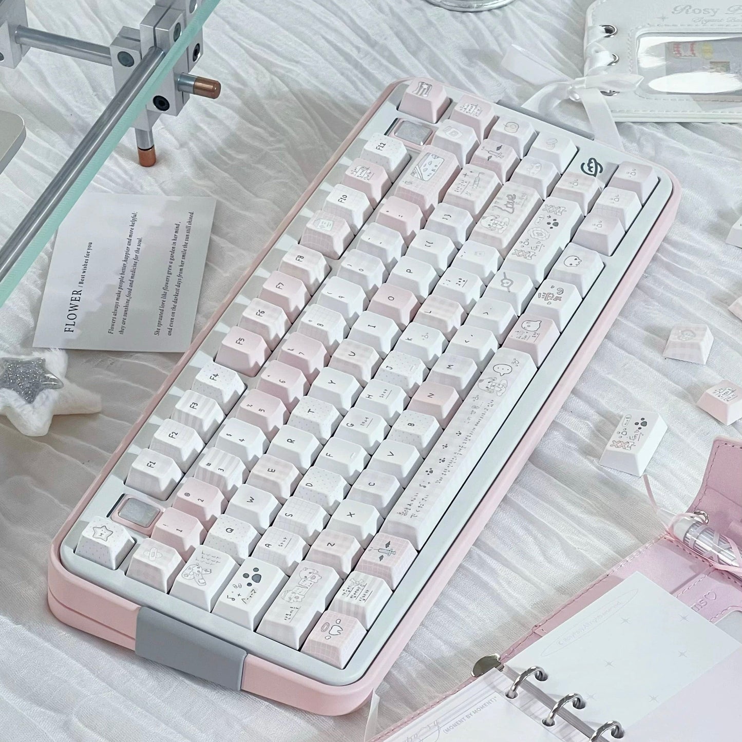 Somnambulism Kawaii Pink & White PBT Keycap Set - 131 keys | ARKTCAT