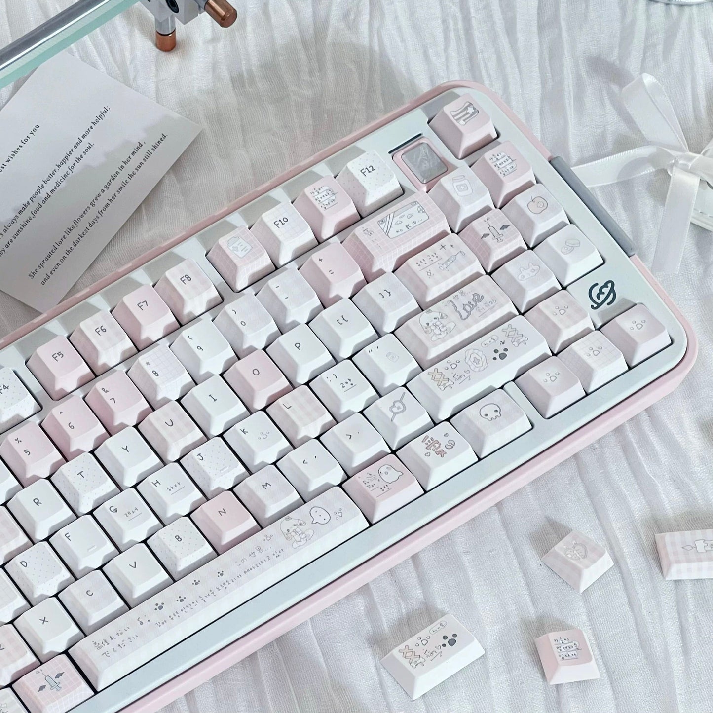 Somnambulism Kawaii Pink & White PBT Keycap Set - 131 keys | ARKTCAT