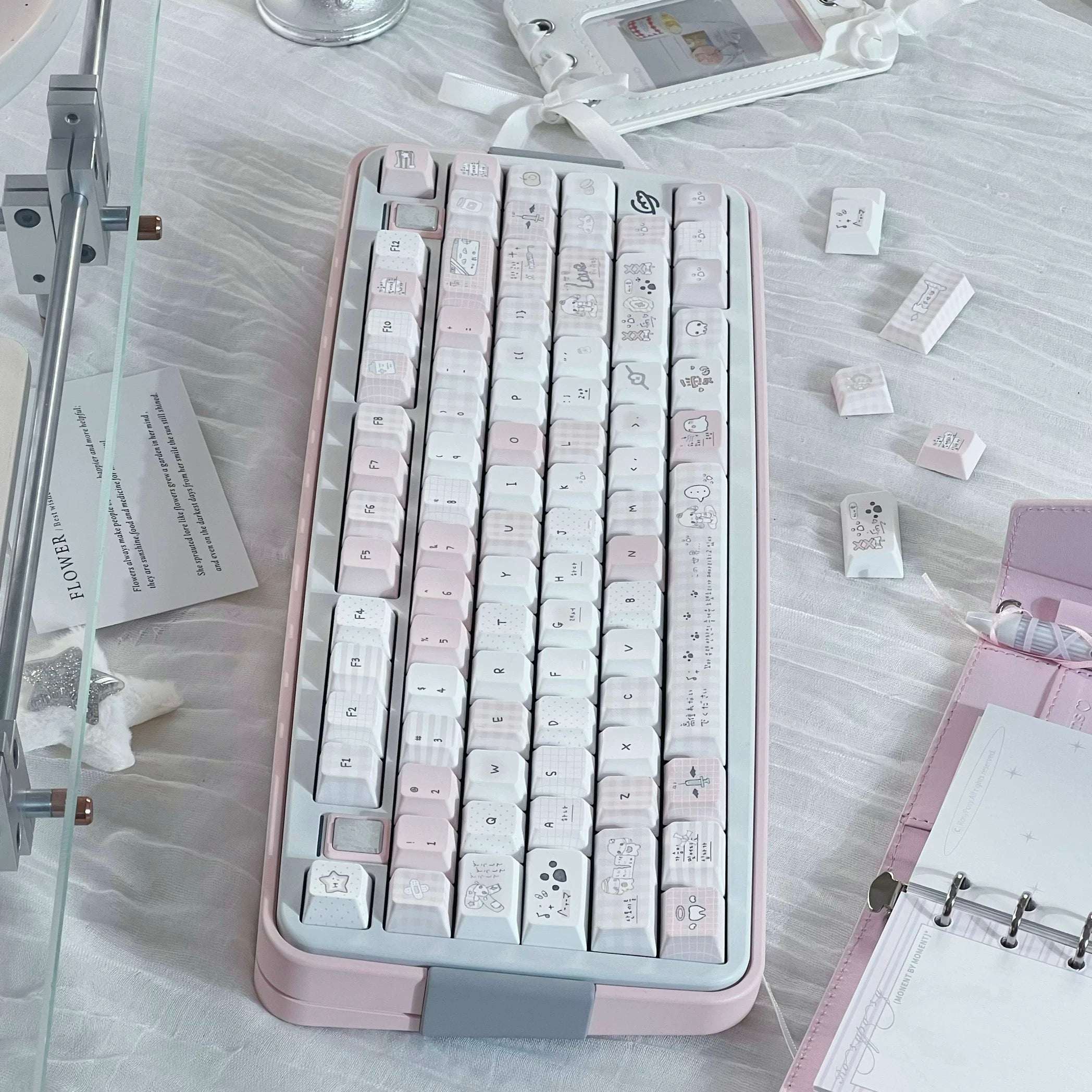 Somnambulism Kawaii Pink & White PBT Keycap Set - 131 keys | ARKTCAT