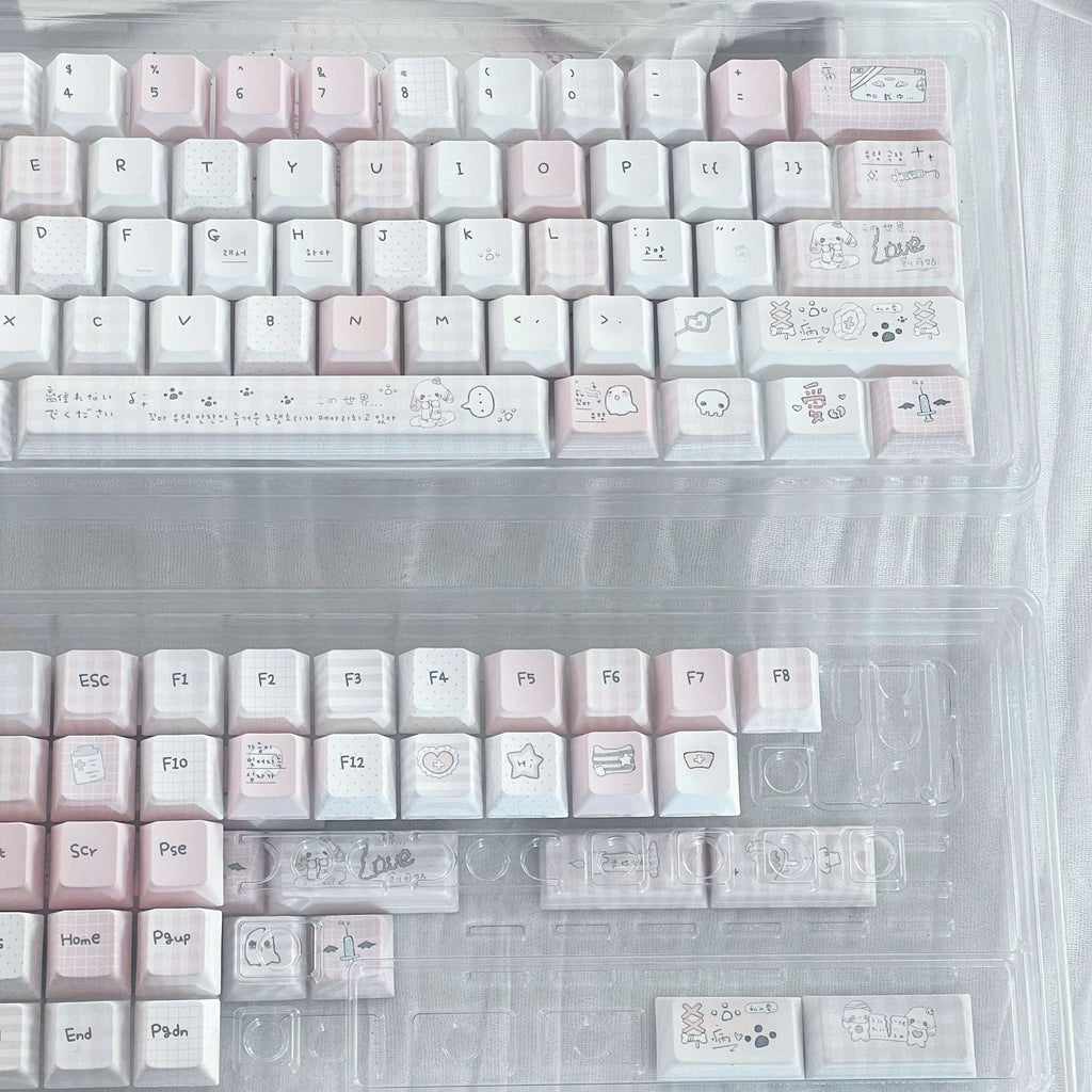 Somnambulism Kawaii Pink & White PBT Keycap Set - 131 keys | ARKTCAT