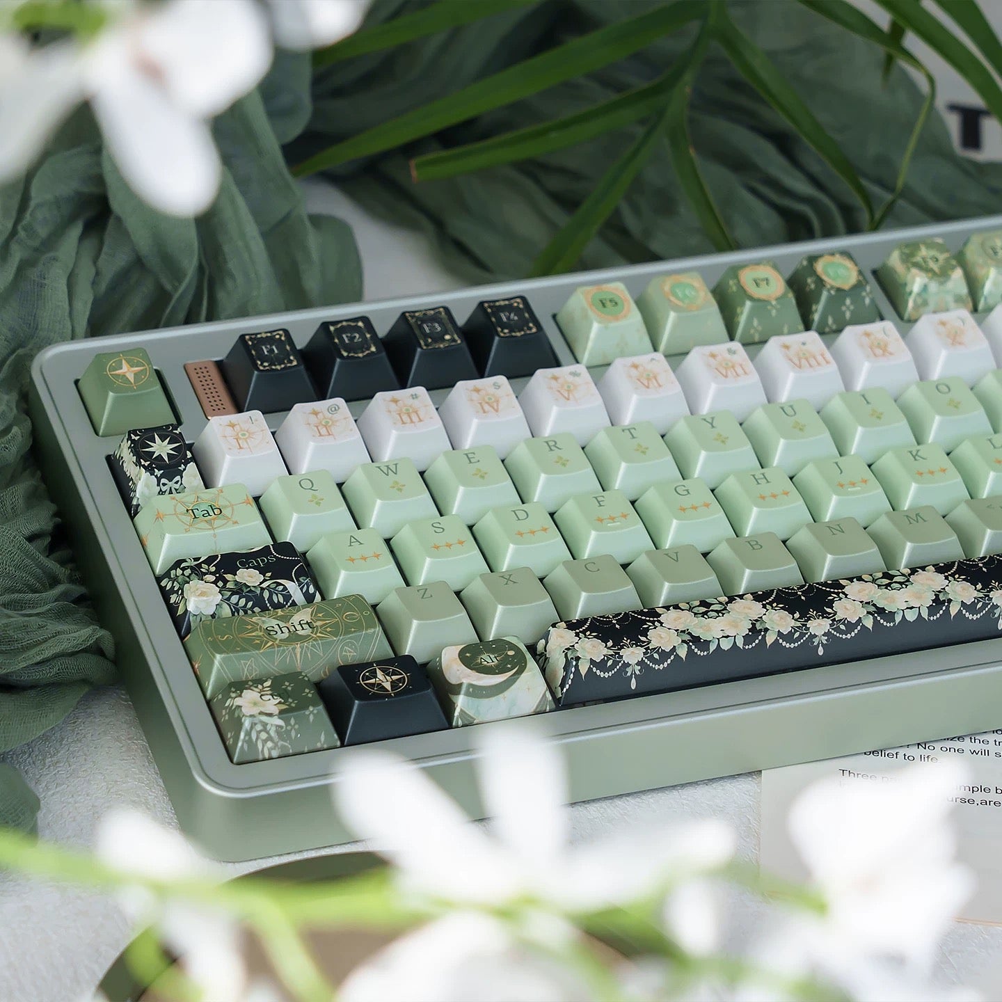 Night Astrology Green PBT Keycap Set | Pearlescent Metallic Spray  | ARKTCAT x U'RE