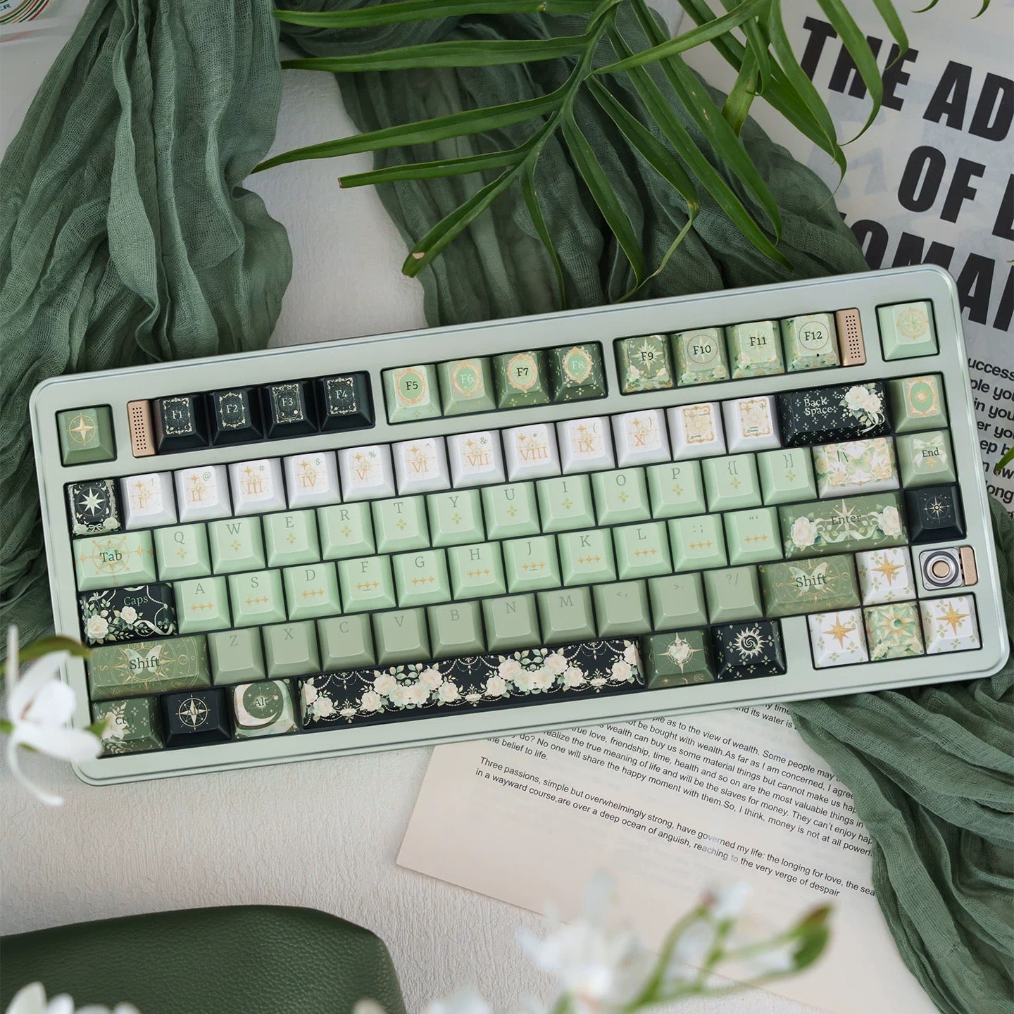 Night Astrology Green PBT Keycap Set | Pearlescent Metallic Spray  | ARKTCAT x U'RE