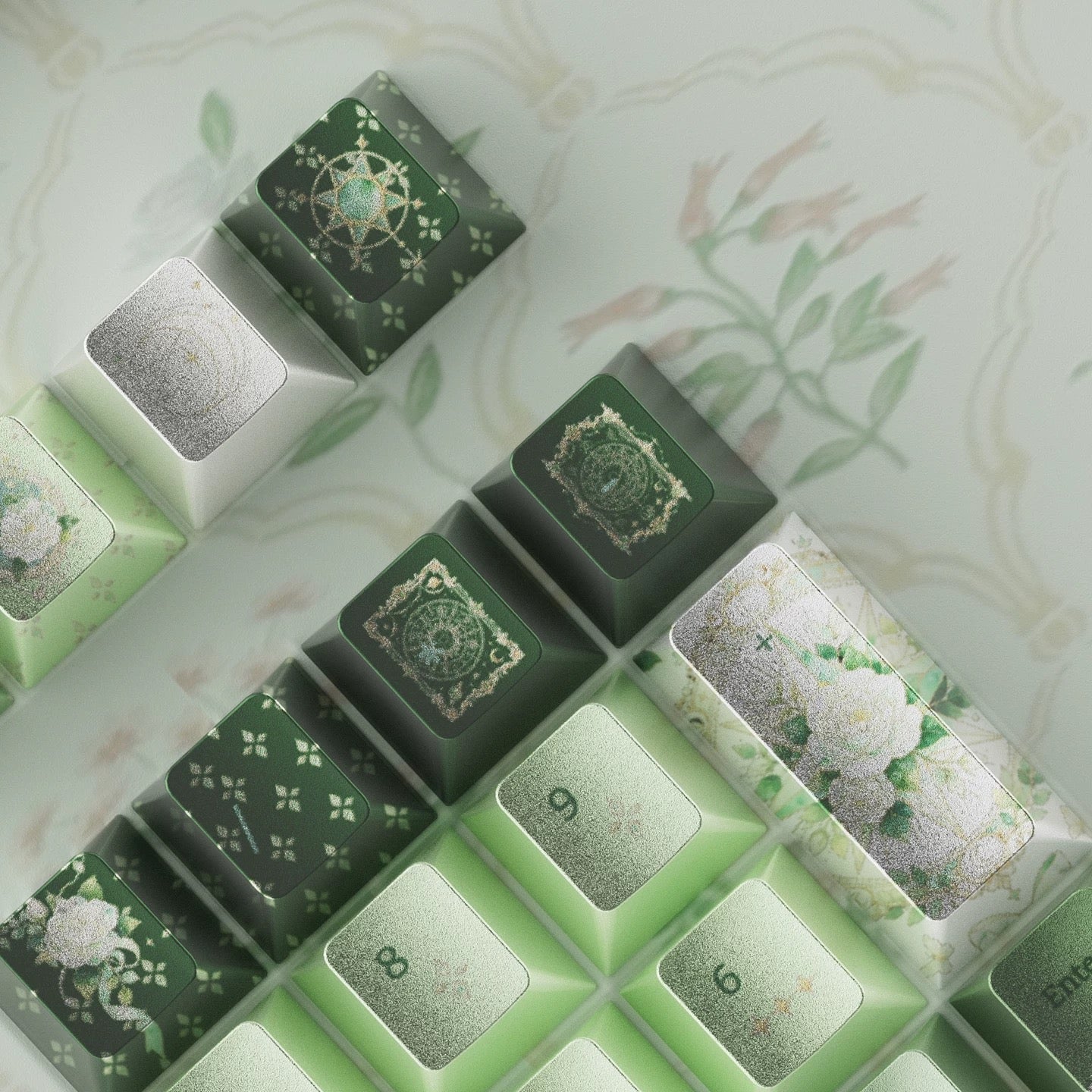 Night Astrology Green PBT Keycap Set | Pearlescent Metallic Spray  | ARKTCAT x U'RE