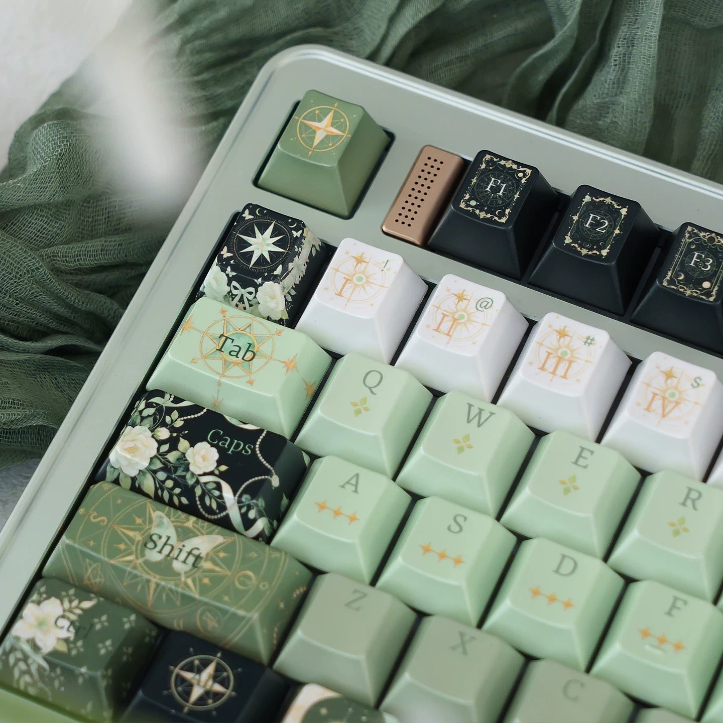 Night Astrology Green PBT Keycap Set | Pearlescent Metallic Spray  | ARKTCAT x U'RE