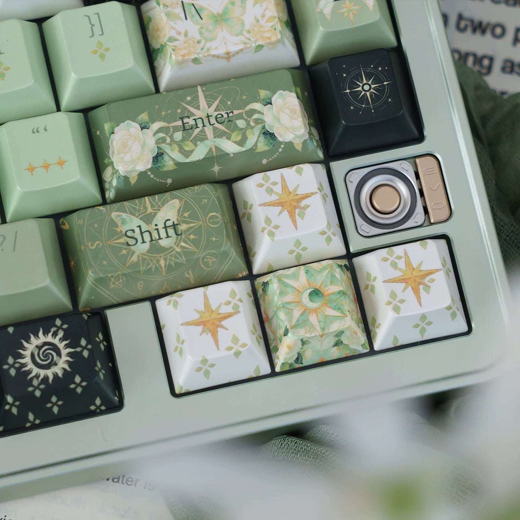 Night Astrology Green PBT Keycap Set | Pearlescent Metallic Spray  | ARKTCAT x U'RE