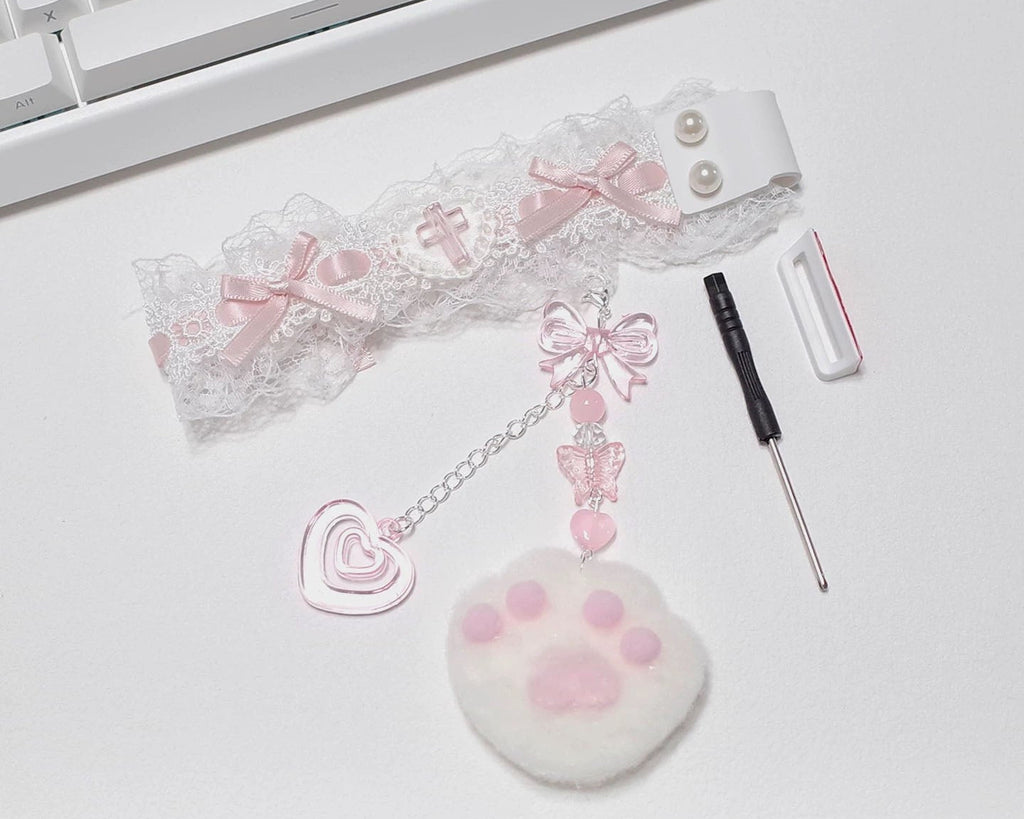 Lace Keyboard Strap with Charms – Cute Decorative Ribbon for Wooting / Made68 / ATK / 60% Keyboards