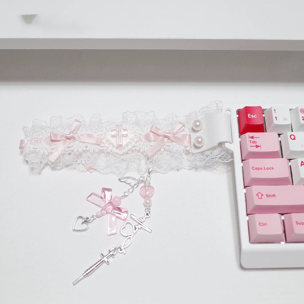 Lace Keyboard Strap with Charms – Cute Decorative Ribbon for Wooting / Made68 / ATK / 60% Keyboards