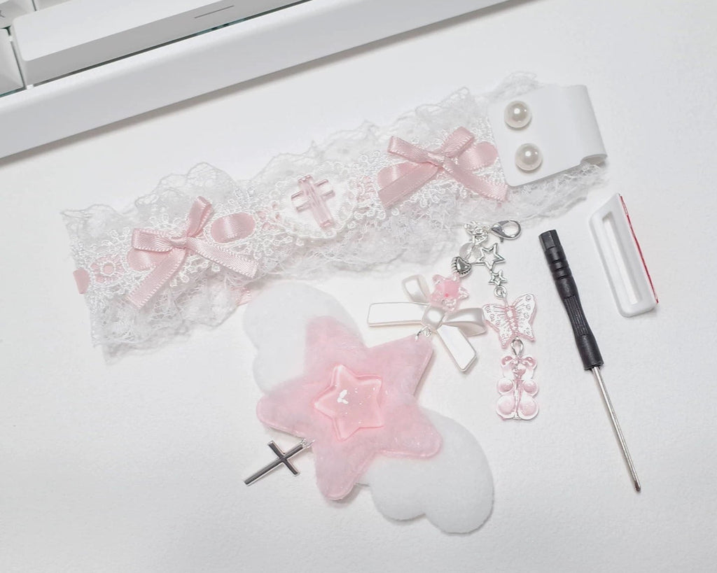Lace Keyboard Strap with Charms – Cute Decorative Ribbon for Wooting / Made68 / ATK / 60% Keyboards