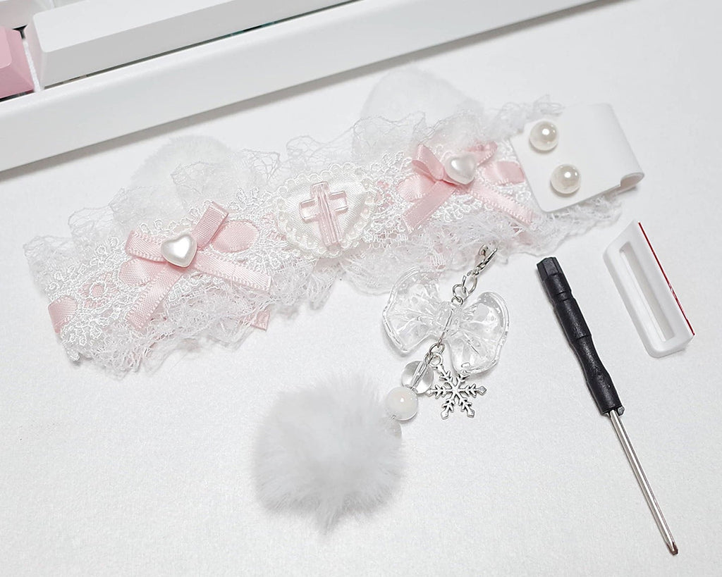 Lace Keyboard Strap with Charms – Cute Decorative Ribbon for Wooting / Made68 / ATK / 60% Keyboards