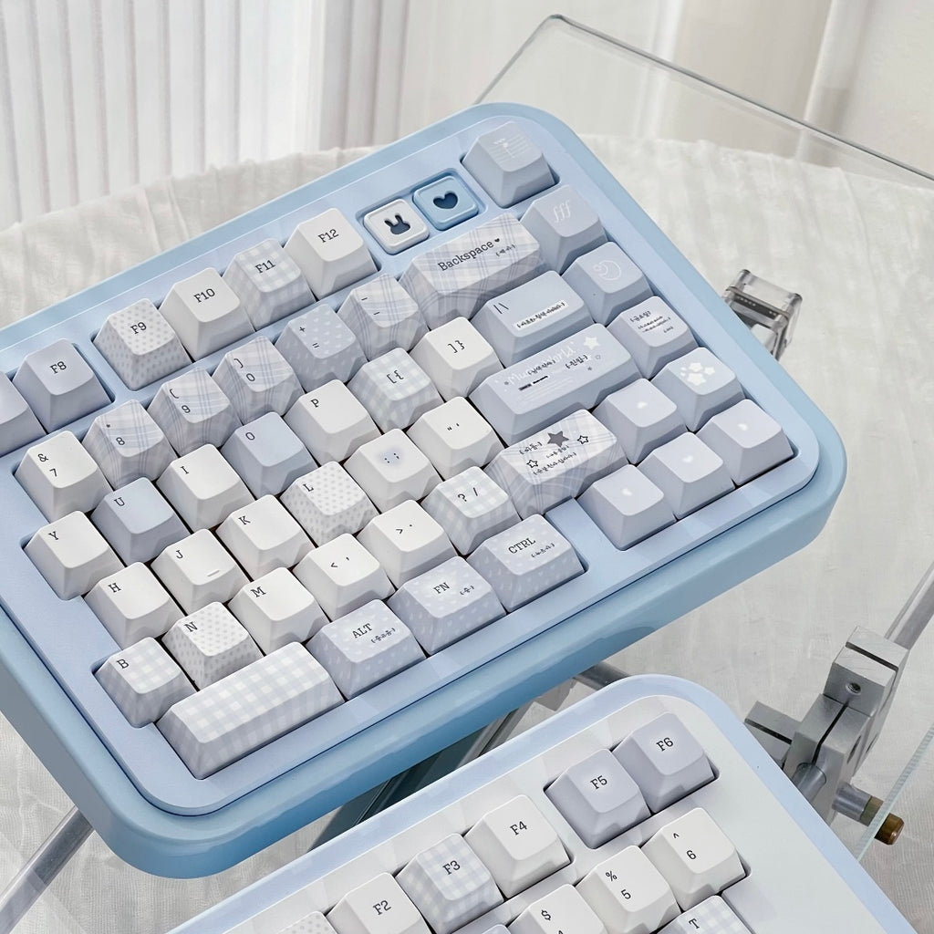 Soft Whispers Minimalist Blue & White PBT Keycap Set | ARKTCAT