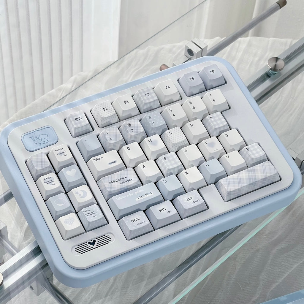 Soft Whispers Minimalist Blue & White PBT Keycap Set | ARKTCAT