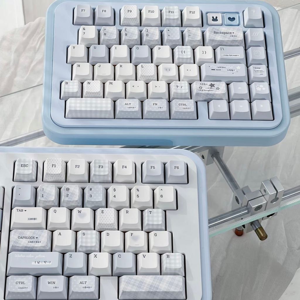 Soft Whispers Minimalist Blue & White PBT Keycap Set | ARKTCAT