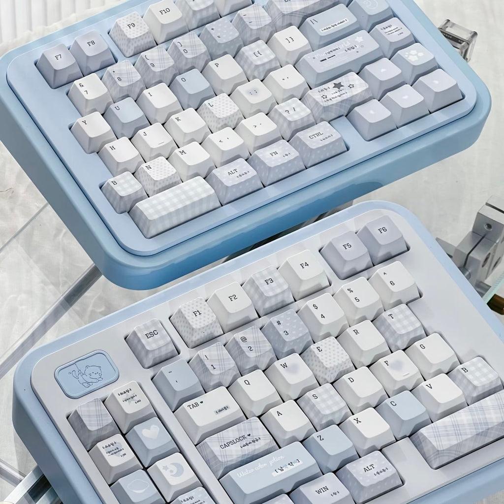Soft Whispers Minimalist Blue & White PBT Keycap Set | ARKTCAT