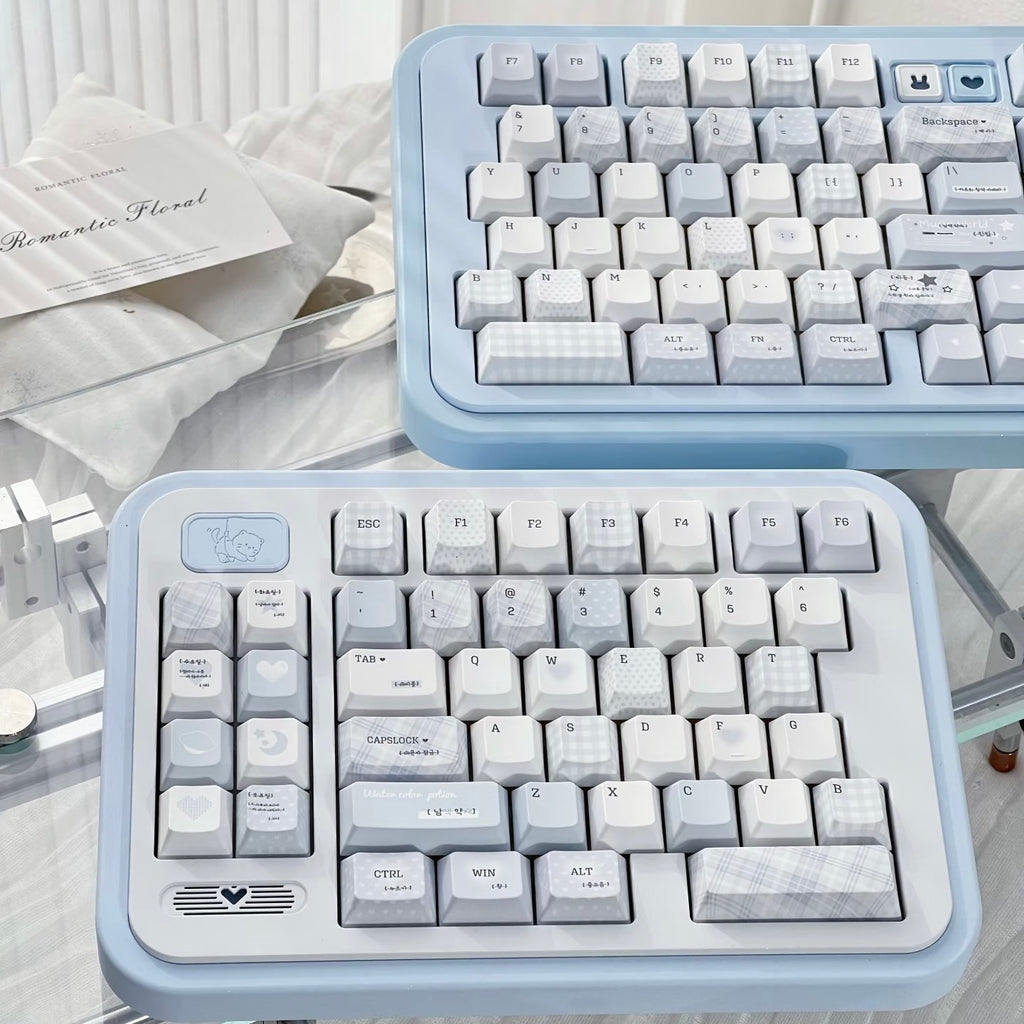 Soft Whispers Minimalist Blue & White PBT Keycap Set | ARKTCAT