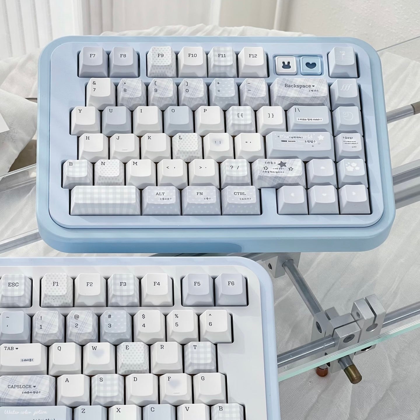 Soft Whispers Minimalist Blue & White PBT Keycap Set | ARKTCAT