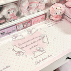 Snow Bunny Heart Desk Mat | Cute Polka Dot PU Leather Waterproof Desk Pad for Office & Home