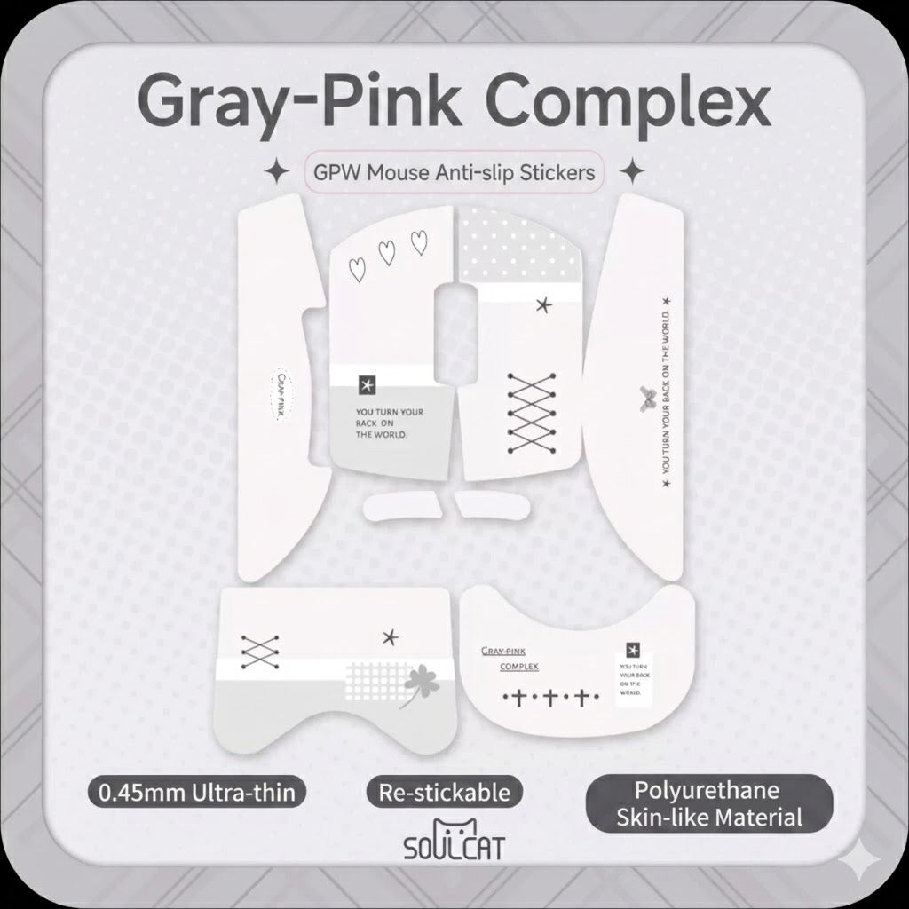 Gray-Pink Complex Mouse Grip Tape | Anti-Slip & Sweat-Absorbent | Arktcat x Soulcat