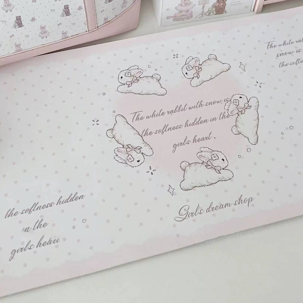 Snow Bunny Heart Desk Mat | Cute Polka Dot PU Leather Waterproof Desk Pad for Office & Home