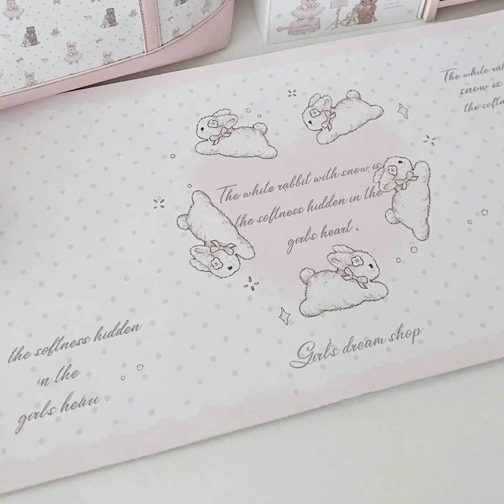 Snow Bunny Heart Desk Mat | Cute Polka Dot PU Leather Waterproof Desk Pad for Office & Home