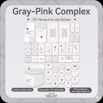Gray-Pink Complex Mouse Grip Tape | Anti-Slip & Sweat-Absorbent | Arktcat x Soulcat