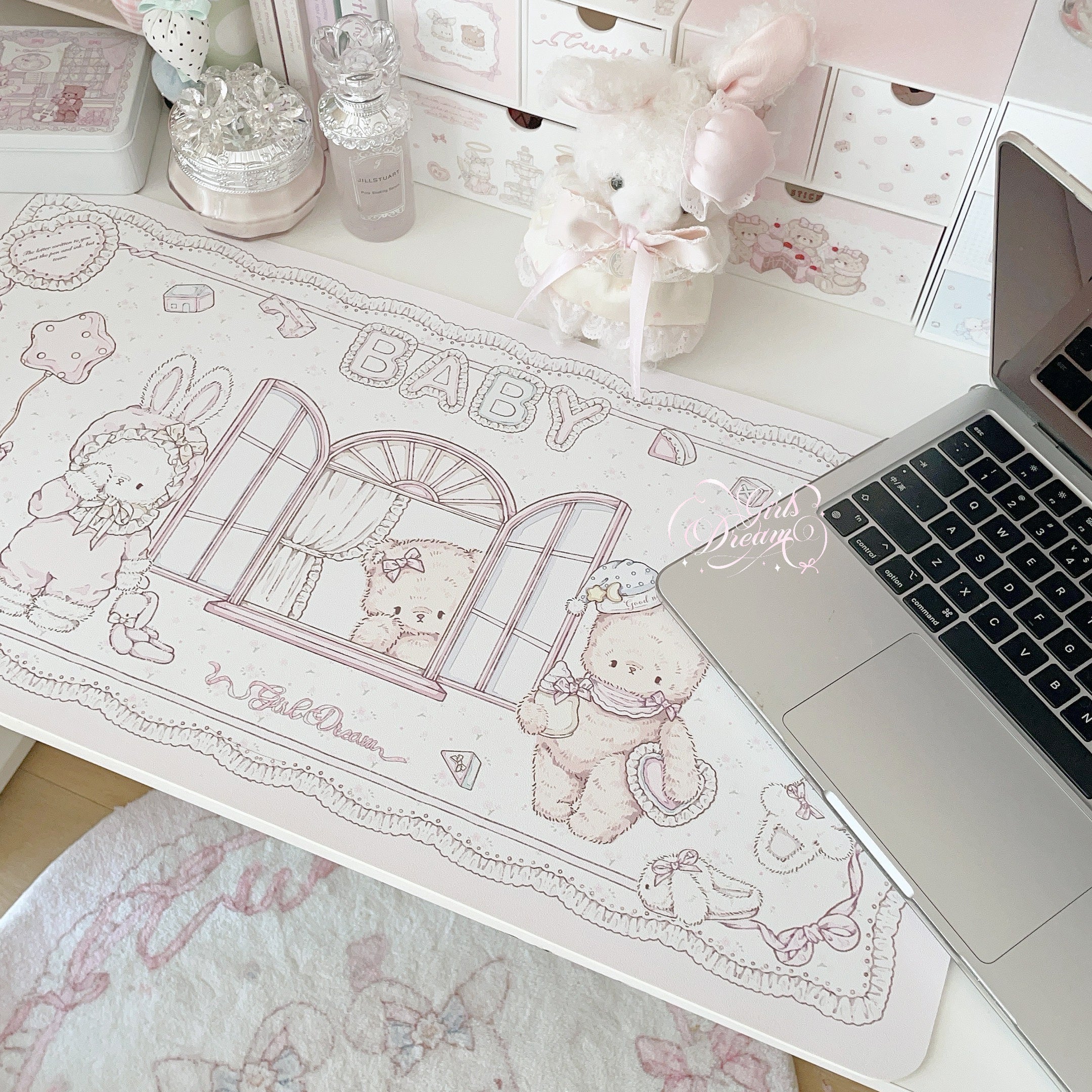 Baby Bunny & Bear Desk Mat | Cute Nursery-Style PU Leather Waterproof Desk Pad for Office & Home
