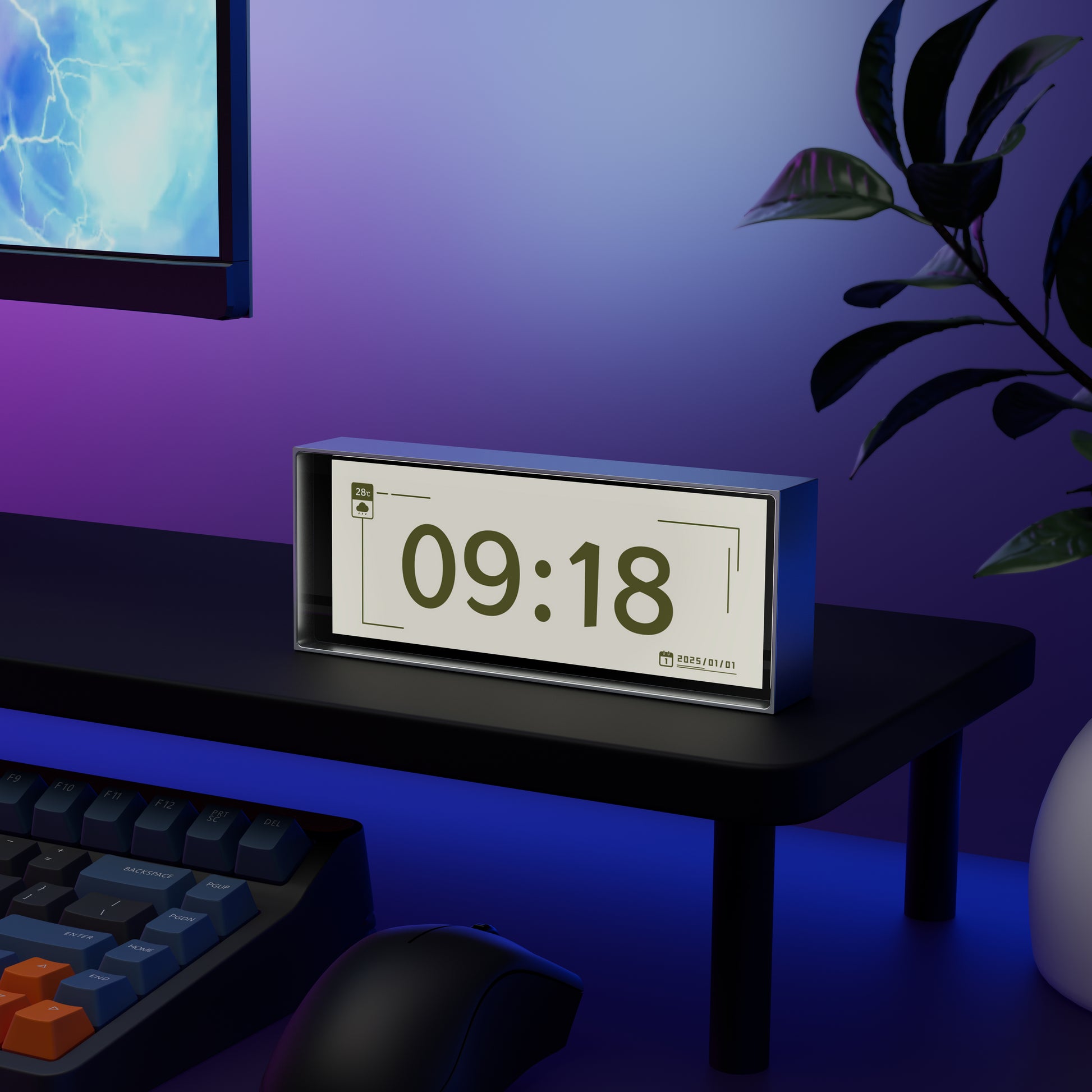 Close-up of customizable digital clock face on Quantum Clock