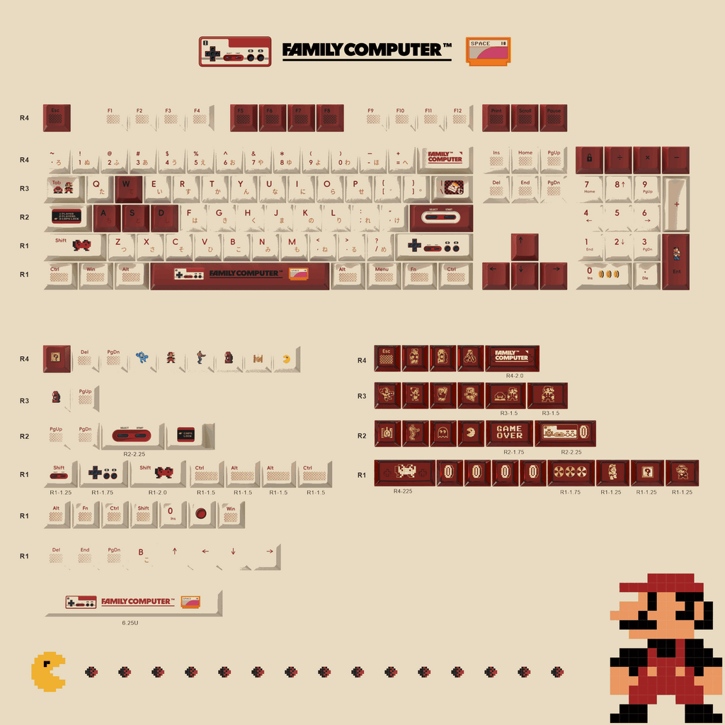 Side View of MAO Profile Red-White Retro Keycap Set with Artisan Details