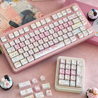 "Close-up of MAO profile cat-themed PBT keycaps"