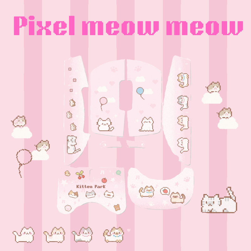 贴）pixel meow meow mouse grip tape 2025 pink anti-slip sweat-absorbing skin-friendly sticker for gpw 2/3 kawaii cat