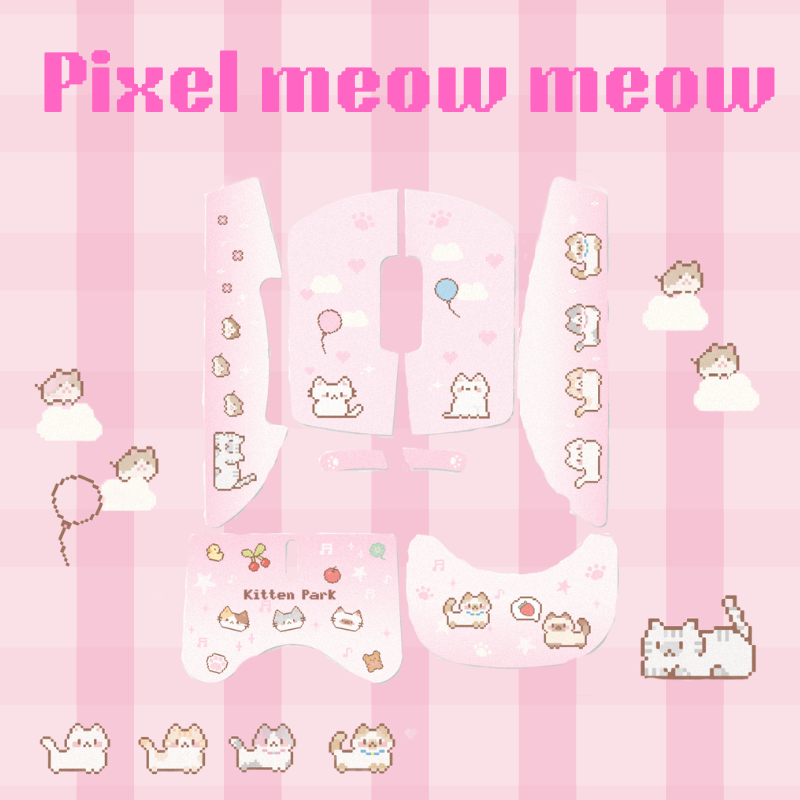 贴）pixel meow meow mouse grip tape 2025 pink anti-slip sweat-absorbing skin-friendly sticker for gpw 2/3 kawaii cat