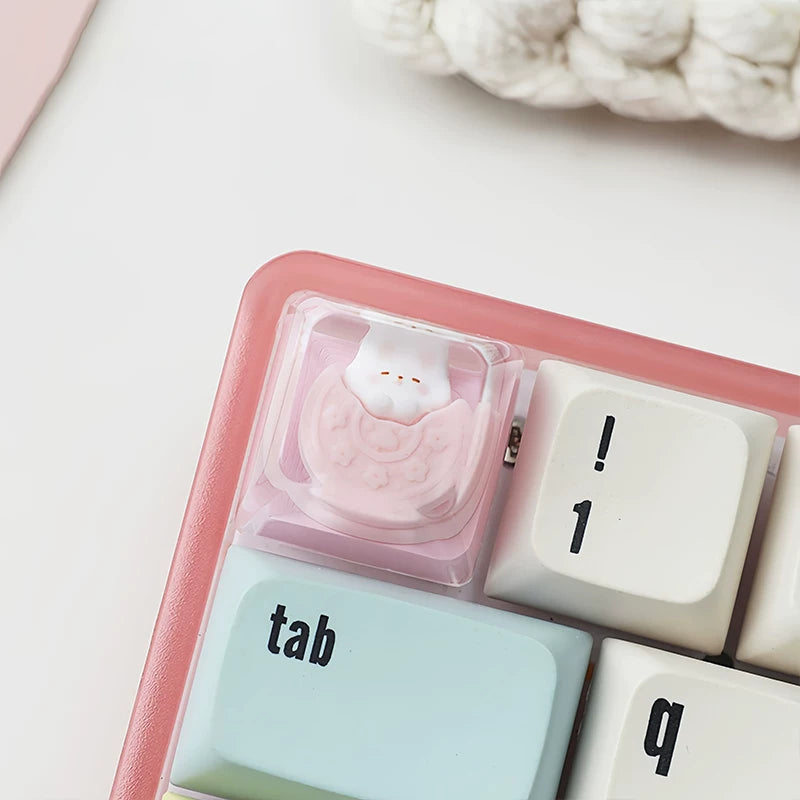 Pink Cat Resin Keycap – Handmade Kawaii Artisan Keycap, Fits ESC Key