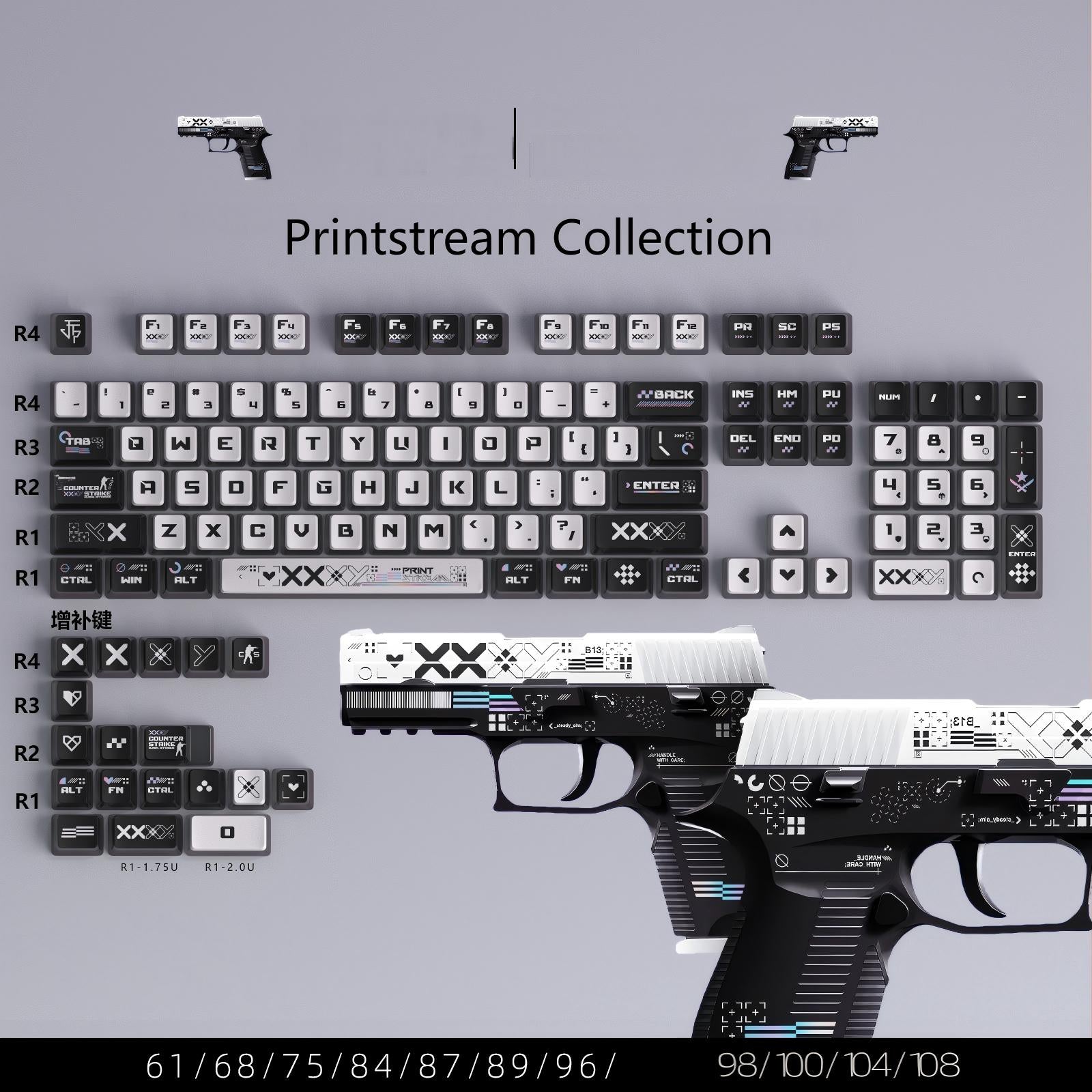 CS-Inspired Printstream Collection Keycaps – PBT Dye-Sublimated, Clean Aesthetic