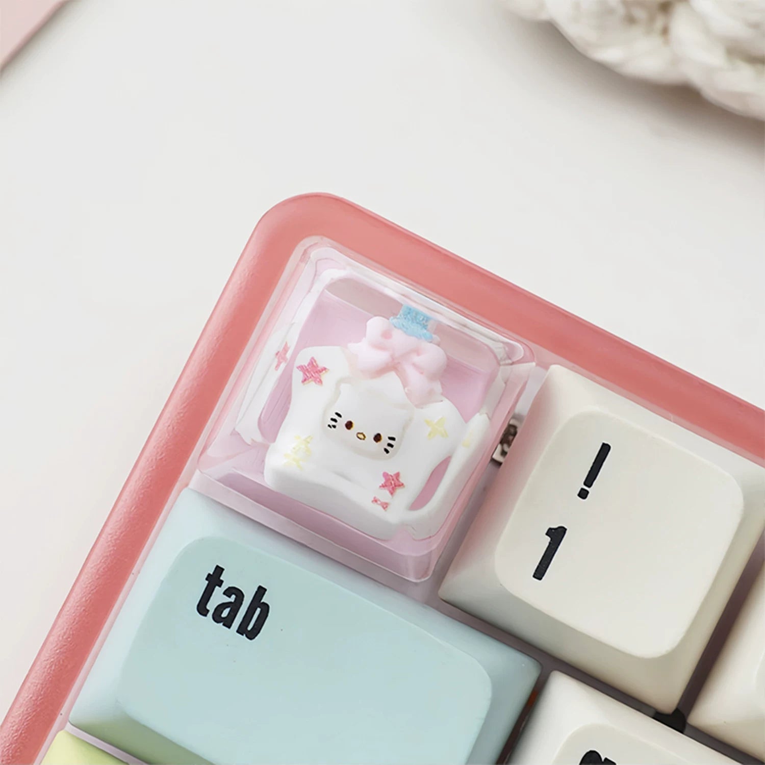 Pink Cat Resin Keycap – Handmade Kawaii Artisan Keycap, Fits ESC Key