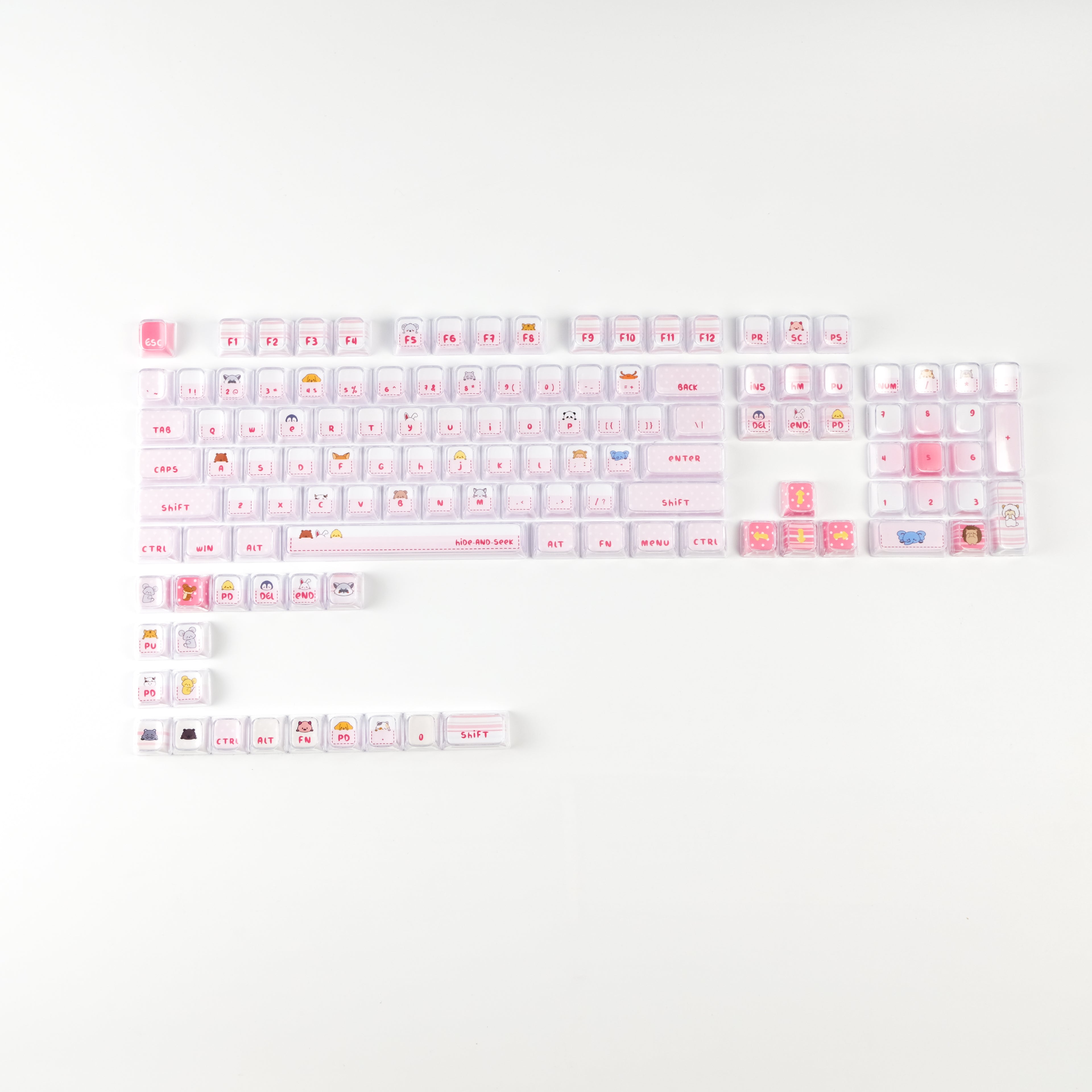 Hide and Seek Pink Keycaps -122 Keys PBT Crystal Jelly Shine-Through Dye-Sub Full Set Cute Girl Kawaii Keycaps