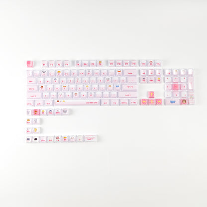 Hide and Seek Pink Keycaps -122 Keys PBT Crystal Jelly Shine-Through Dye-Sub Full Set Cute Girl Kawaii Keycaps
