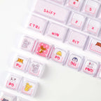 Hide and Seek Pink Keycaps -122 Keys PBT Crystal Jelly Shine-Through Dye-Sub Full Set Cute Girl Kawaii Keycaps