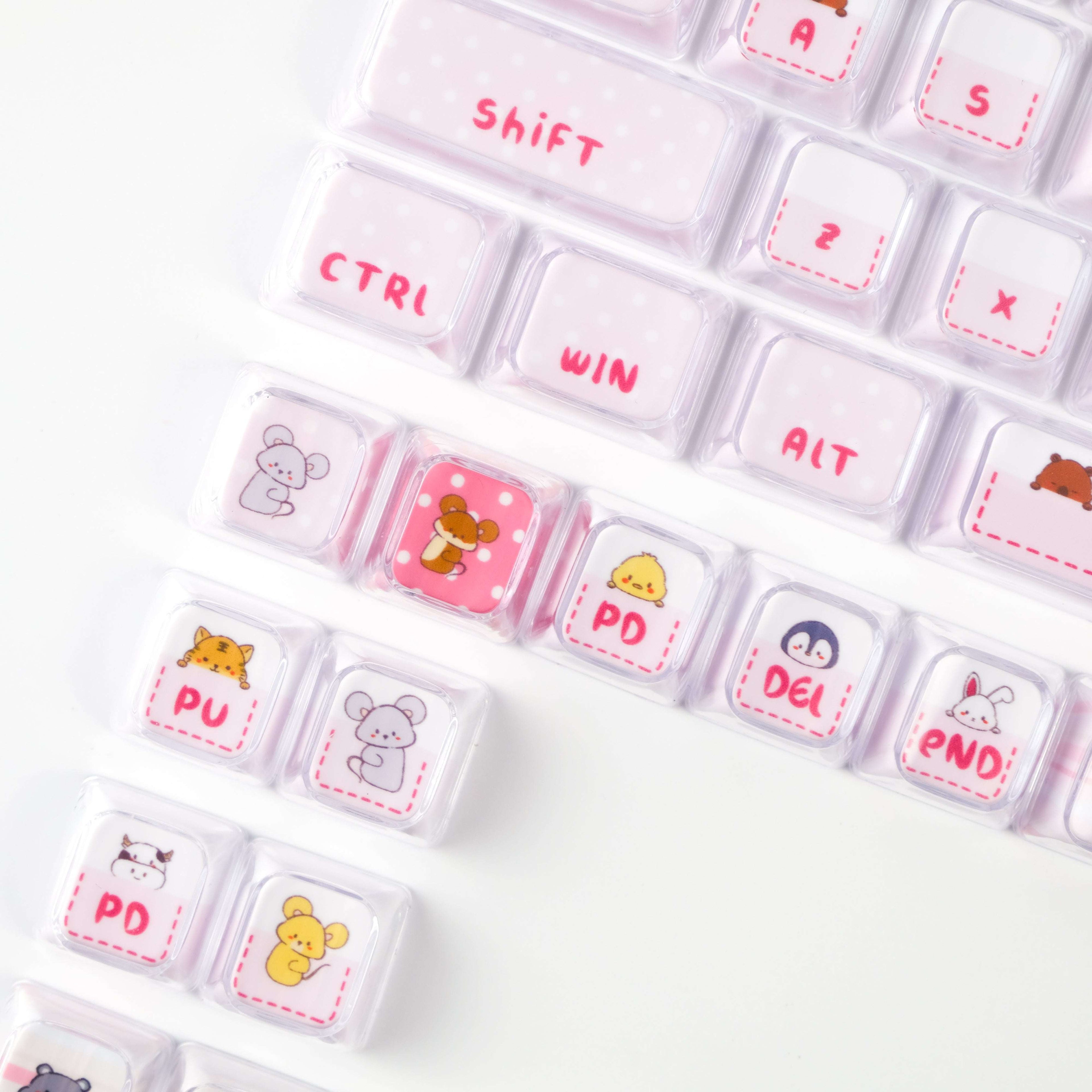 Hide and Seek Pink Keycaps -122 Keys PBT Crystal Jelly Shine-Through Dye-Sub Full Set Cute Girl Kawaii Keycaps