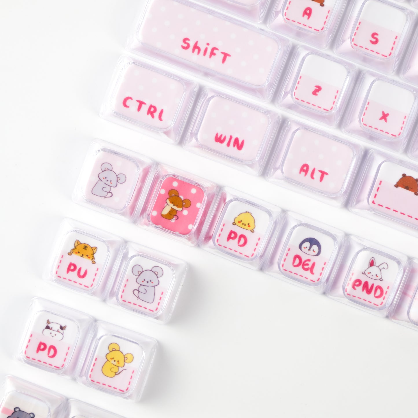 Hide and Seek Pink Keycaps -122 Keys PBT Crystal Jelly Shine-Through Dye-Sub Full Set Cute Girl Kawaii Keycaps