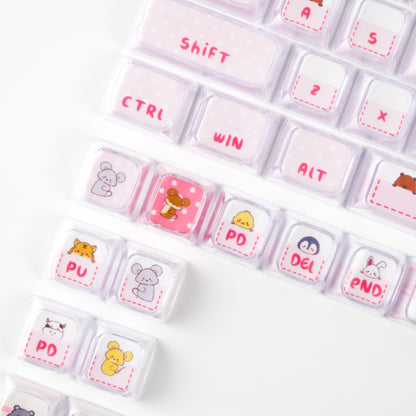 Hide and Seek Pink Keycaps -122 Keys PBT Crystal Jelly Shine-Through Dye-Sub Full Set Cute Girl Kawaii Keycaps