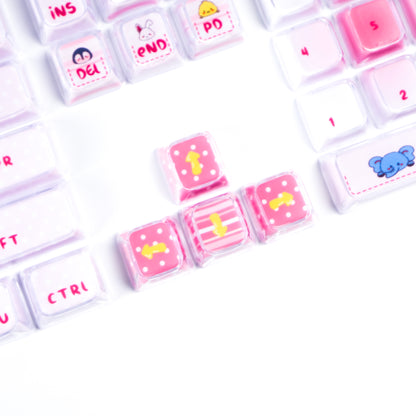 Hide and Seek Pink Keycaps -122 Keys PBT Crystal Jelly Shine-Through Dye-Sub Full Set Cute Girl Kawaii Keycaps