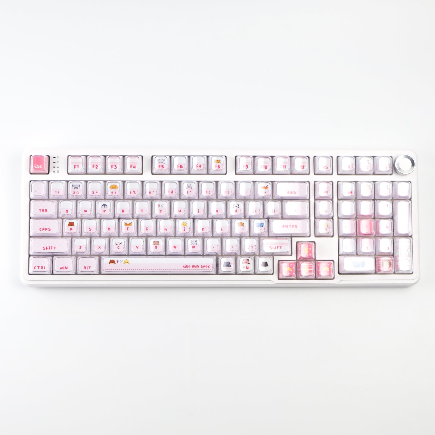 Hide and Seek Pink Keycaps -122 Keys PBT Crystal Jelly Shine-Through Dye-Sub Full Set Cute Girl Kawaii Keycaps