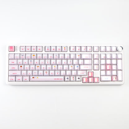 Hide and Seek Pink Keycaps -122 Keys PBT Crystal Jelly Shine-Through Dye-Sub Full Set Cute Girl Kawaii Keycaps