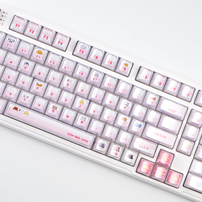 Hide and Seek Pink Keycaps -122 Keys PBT Crystal Jelly Shine-Through Dye-Sub Full Set Cute Girl Kawaii Keycaps
