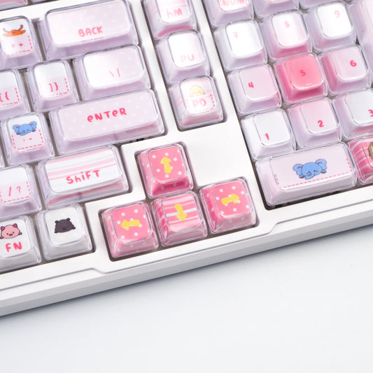 Hide and Seek Pink Keycaps -122 Keys PBT Crystal Jelly Shine-Through Dye-Sub Full Set Cute Girl Kawaii Keycaps