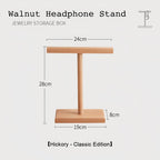 Close-up of walnut headphone stand base and smooth finish