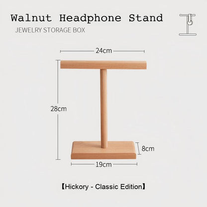Close-up of walnut headphone stand base and smooth finish