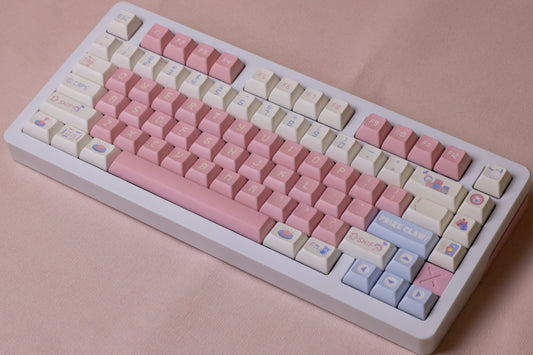 prize claw keycaps on custom keyboard original profile PBT side-printed pink pastel arcade theme setup 2026