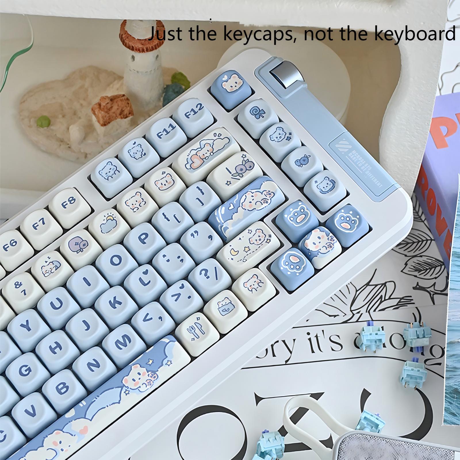 Ice Cream Bear Keycap Set in Pastel Pink and Cream on Mechanical Keyboard