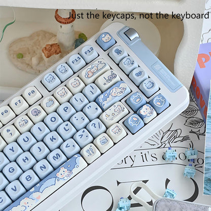 Ice Cream Bear Keycap Set in Pastel Pink and Cream on Mechanical Keyboard